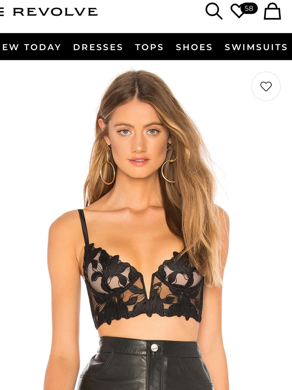 NWT Fleur du Mal black Lily long lace Demi bra 36 D